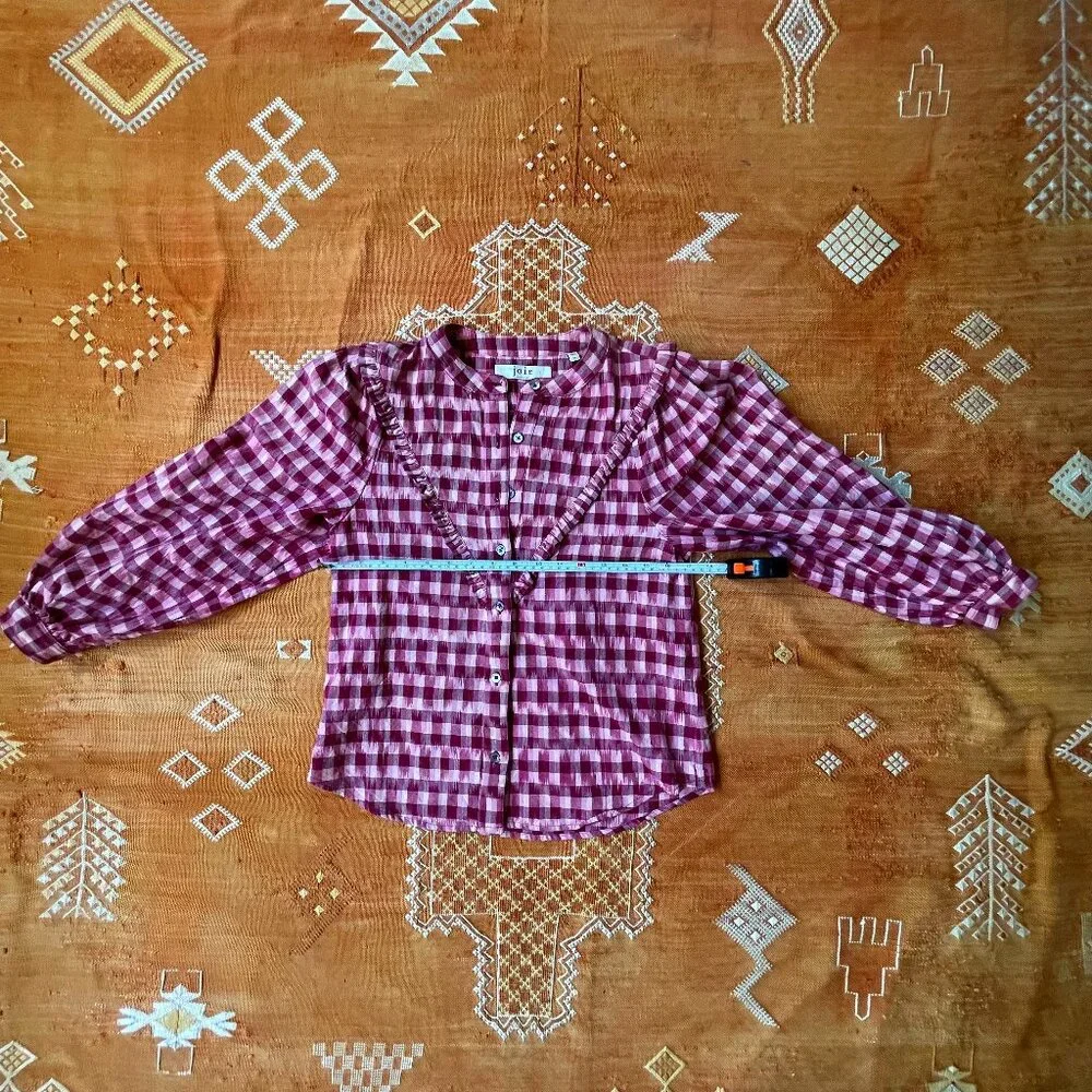 Joie Burgundy Gingham BURNESS Blouse – Long Sleeve Button Front Top, Size S - Picture 3 of 7